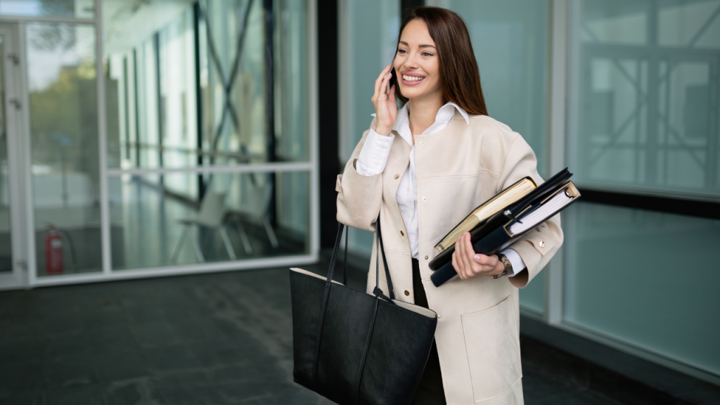 Businesswoman talking on her phone.